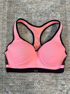 VSX Coral Pink Racerback Sports Bra with Black Trim